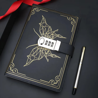 Retro PU notebook with password lock, butterfly codebook design, 15 x 22 cm cover, available in four colours