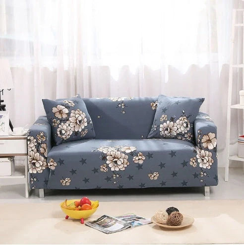 Elastic sofa cover in navy blue with high-density fabric for stain protection