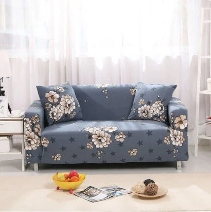 Elastic sofa cover in navy blue with high-density fabric for stain protection