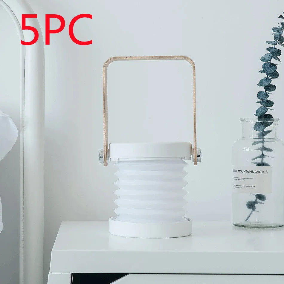 Foldable touch dimmable LED night light showing table lamp and lantern configurations