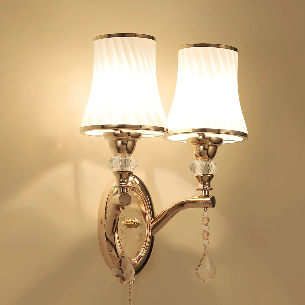 European wall lamp with glass shade measuring 29x34cm for bedroom installation