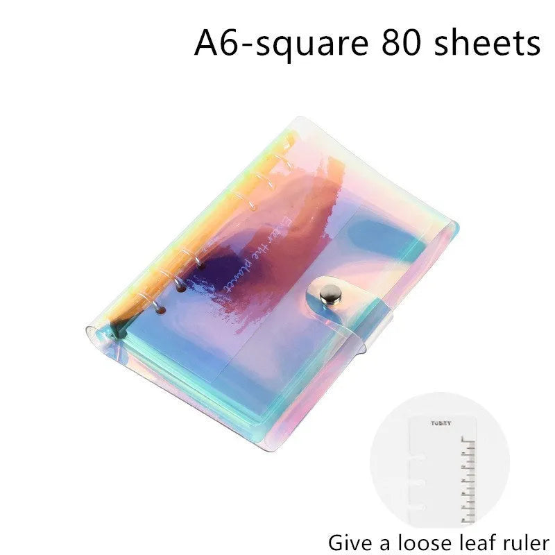 A5 and A6 hand account notebook stationery binder with loose leaf binding, single shell design for A5 and A6 sizes, plus three A6 notebook options: 80-page mix-and-match, 80-page squared grid, or 80-page blank sheets in various colours