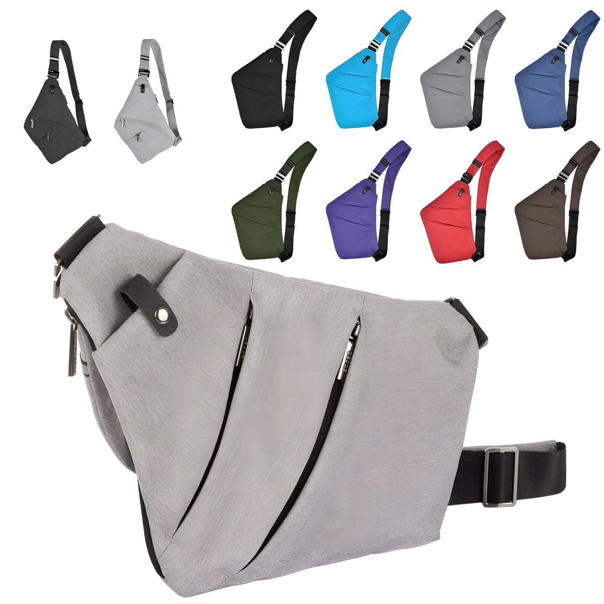 Canvas chest bag 31x20x1cm, 190g, one-shoulder crossbody with anti-radiation fabric inside, smoke black or silver grey