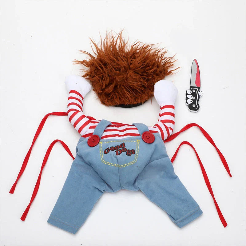 A spooky and adorable Halloween costume for dogs, featuring a menacing mask, ominous accessories, and adjustable design for a comfortable fit.