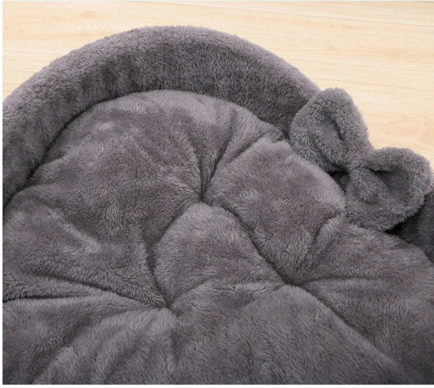 Cozy heart-shaped pet bed in grey and pink colors, suitable for small, medium, and large dogs and cats