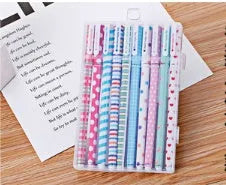 10 pack coloured gel pens in black and colourful options with animal, cat, class, flower, and forest styles for school and office stationery