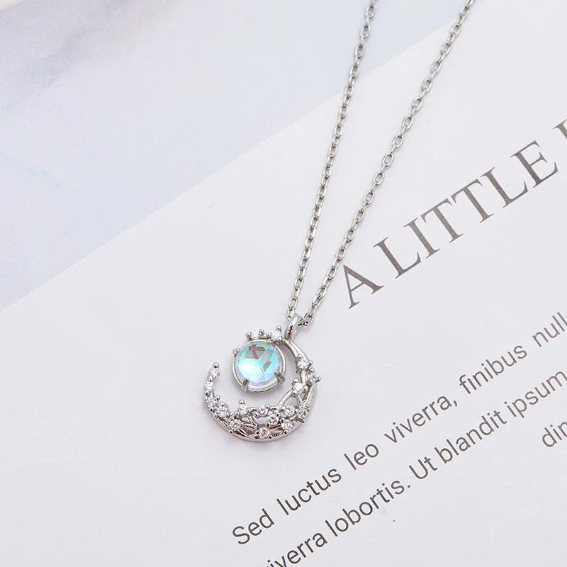 Elegant Ladies Moon Pendant Necklace with adjustable chain and diamond-cut detailing