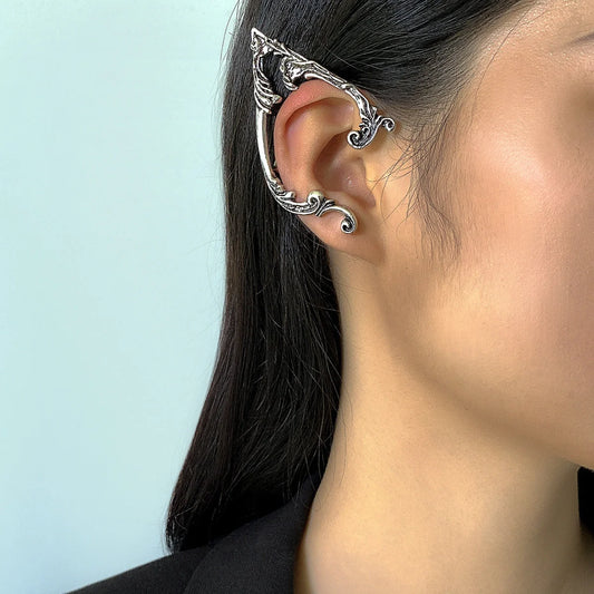 Dark elf no piercing ear clips in silver for gothic style