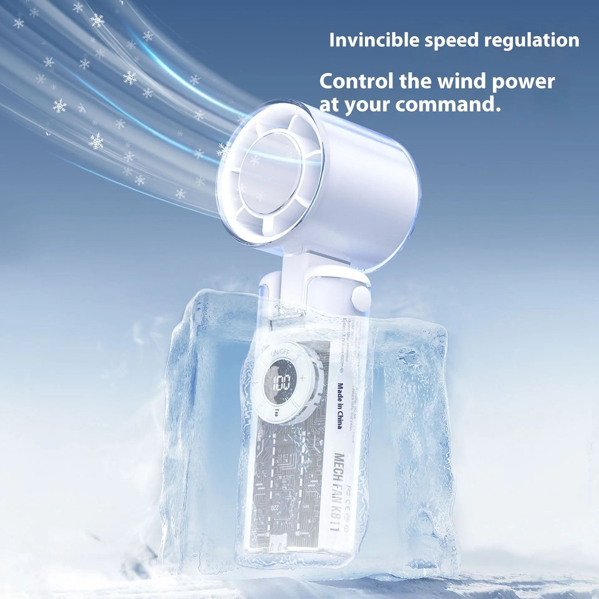 Personality Ice Compress Small Handheld Fan in black, pink, purple or white with ice pack slot and flashlight