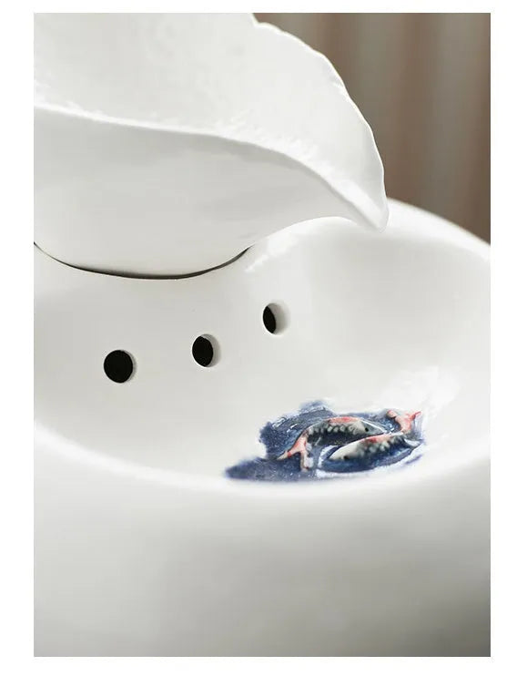 Ceramic automatic cat water dispenser with leaf design in white or pink, porcelain pet fountain with EU or US plug