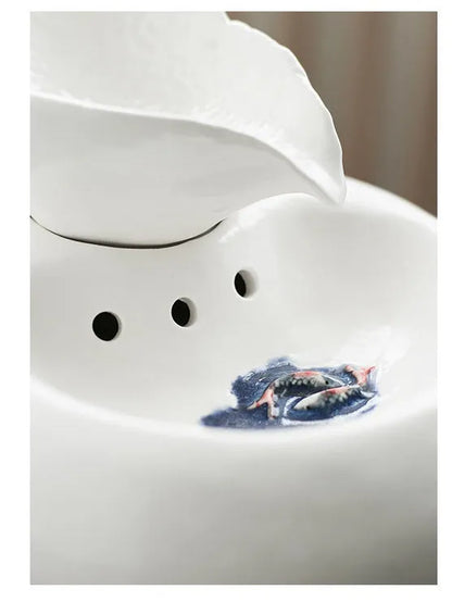 Ceramic automatic cat water dispenser with leaf design in white or pink, porcelain pet fountain with EU or US plug