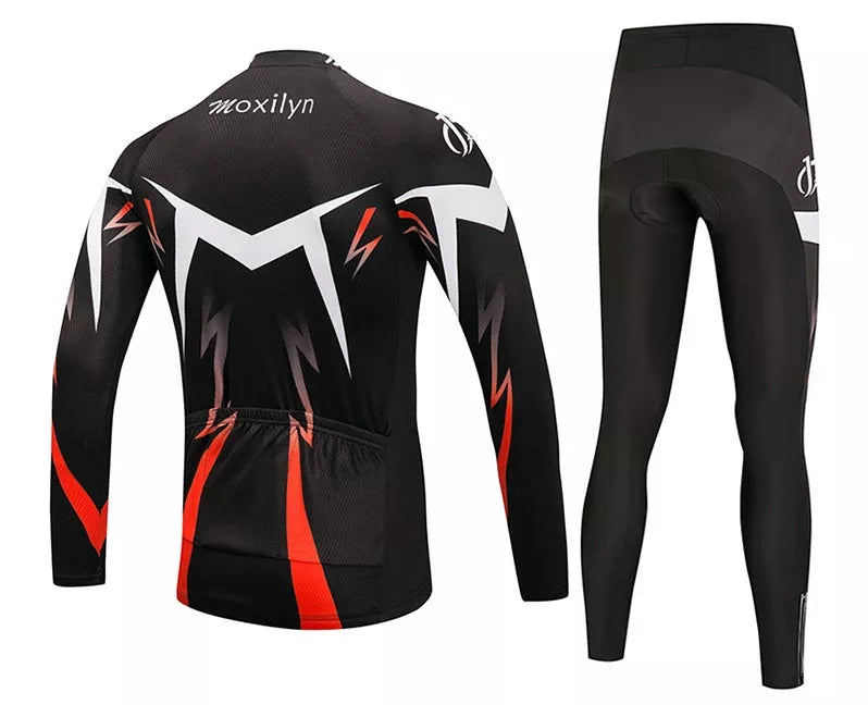 Custom winter cycling fleece suit with long sleeves for team riding in green and red options