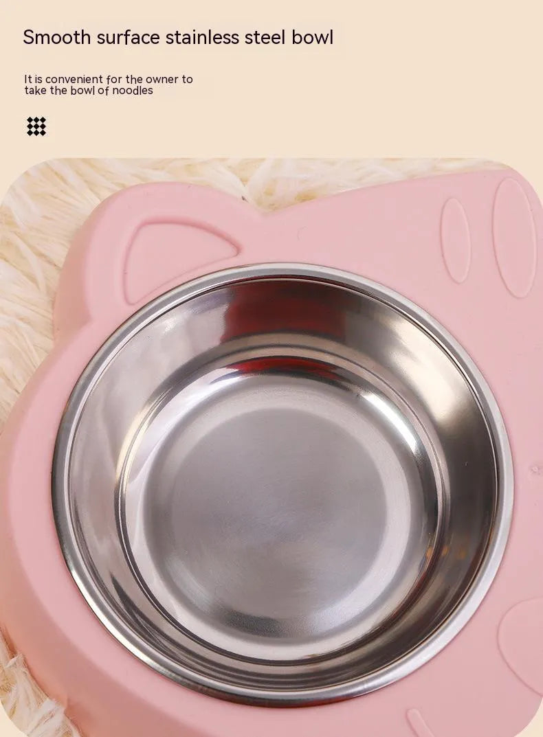 Stainless steel cat face bowl for cats in blue, green, or pink, single pet tableware bowl