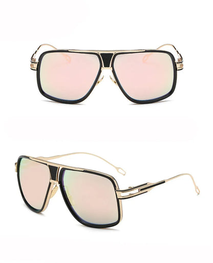 Men's square UV400 sunglasses with 59mm lens width, plastic and metal frame, goggle style