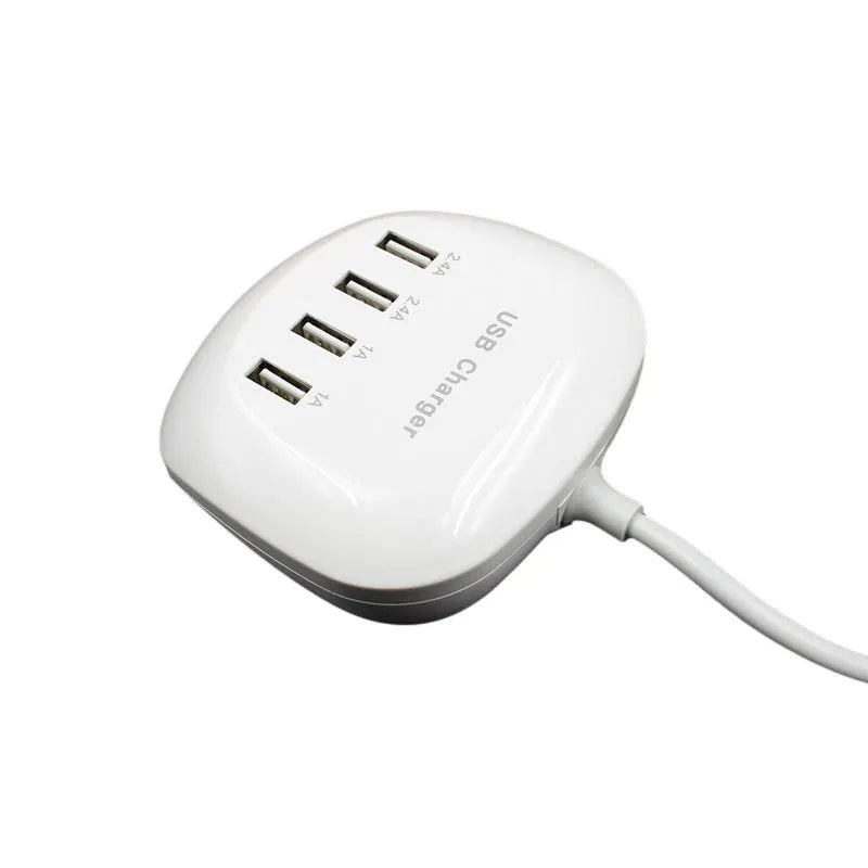 White dual port USB wall charger with either EU two-pin or US two-pin plug style