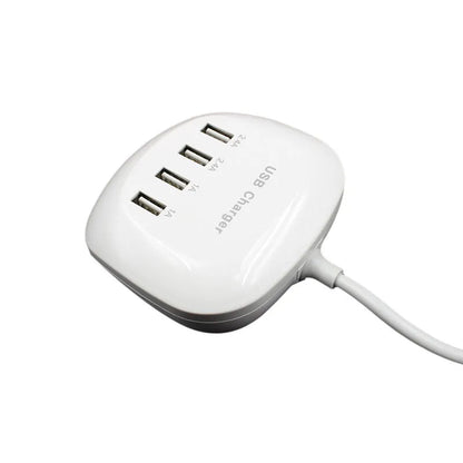 White dual port USB wall charger with either EU two-pin or US two-pin plug style
