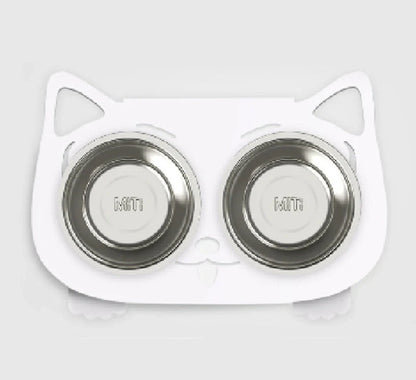 Anti-falling cat dog feeding water bowl in stainless steel with inclined design