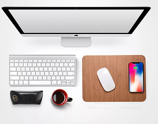 Wooden wireless charger with QI 1.1 standard and ABS+PU leather construction
