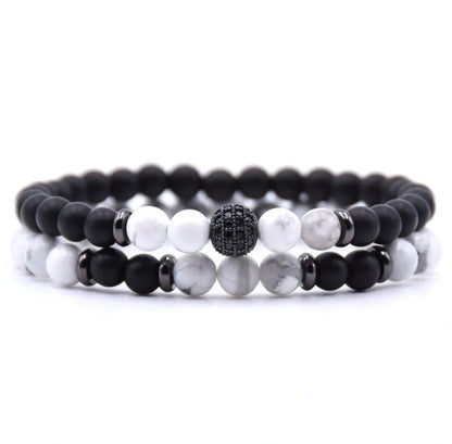 6mm Natural Stone Beaded Bracelet with Micro-inlaid Zircon, elegant handmade jewellery
