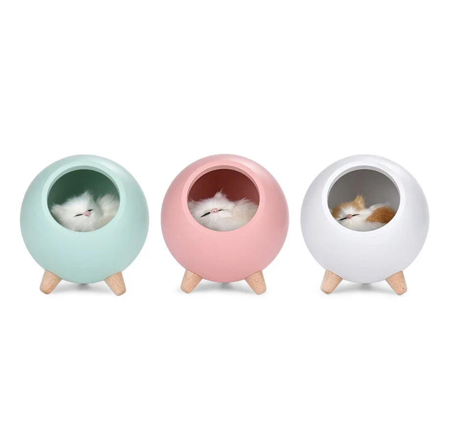 Ambient LED nightlight with beech and ABS construction, providing soft, adjustable lighting in white, pink, and green