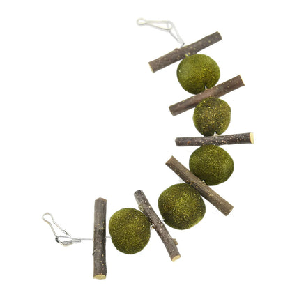 Natural dental chew set with grass balls and apple branches for small pet tooth care
