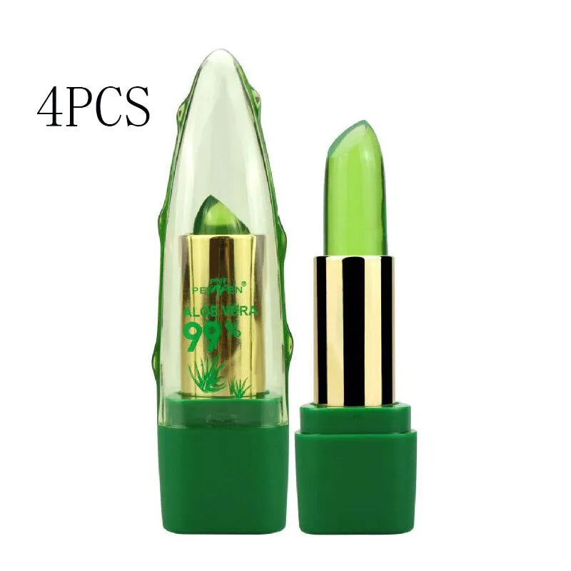 Aloe vera gel colour changing lipstick gloss in a tube, shown with a swatch of its adaptive pink shade.