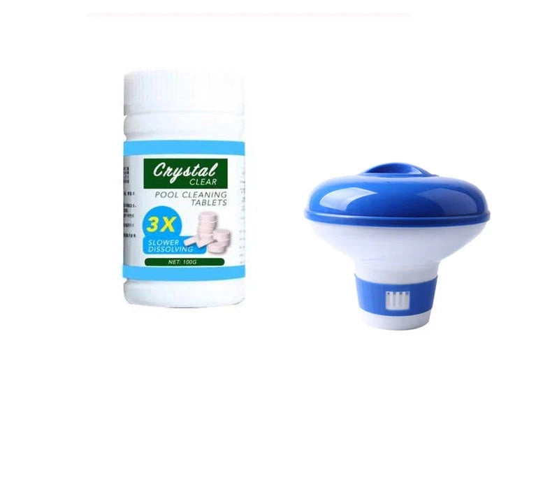 Refreshing pool cleansing tablets for crystal-clear water, featuring a floating dispenser and stabilised chlorine formula