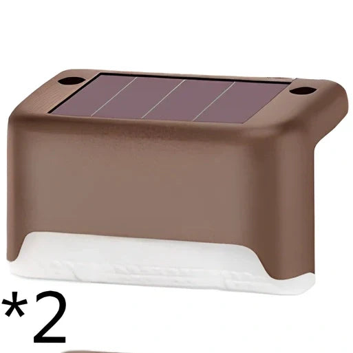 Coffee-coloured solar step light with solar panel, dimensions 78x45x42mm