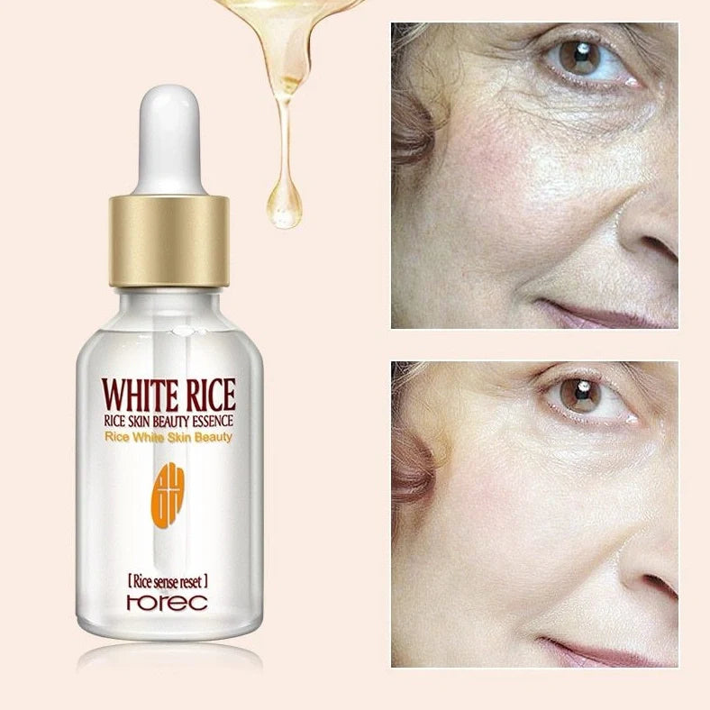 15ml bottle of White Rice Rejuvenating Moisturising Essence serum with white rice germ extract