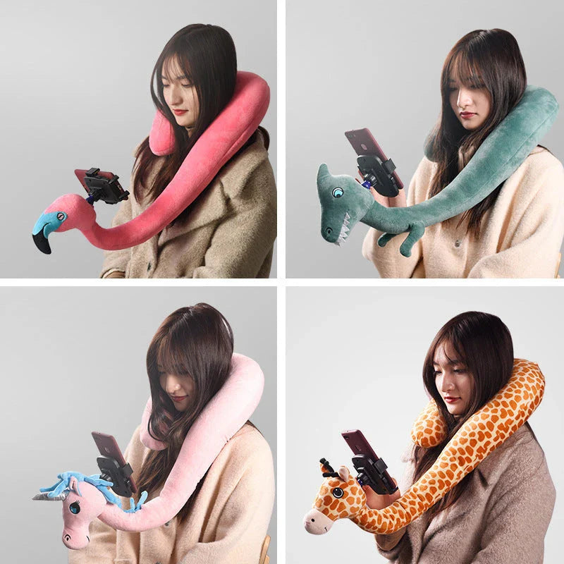 Cosy U-Shaped Pillow with Built-In Phone Holder - Luxurious Velvet Comfort in a Variety of Charming Colours