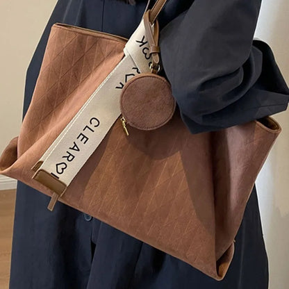 Women's large casual polyester shoulder tote bag in horizontal square shape with zippered inner pocket