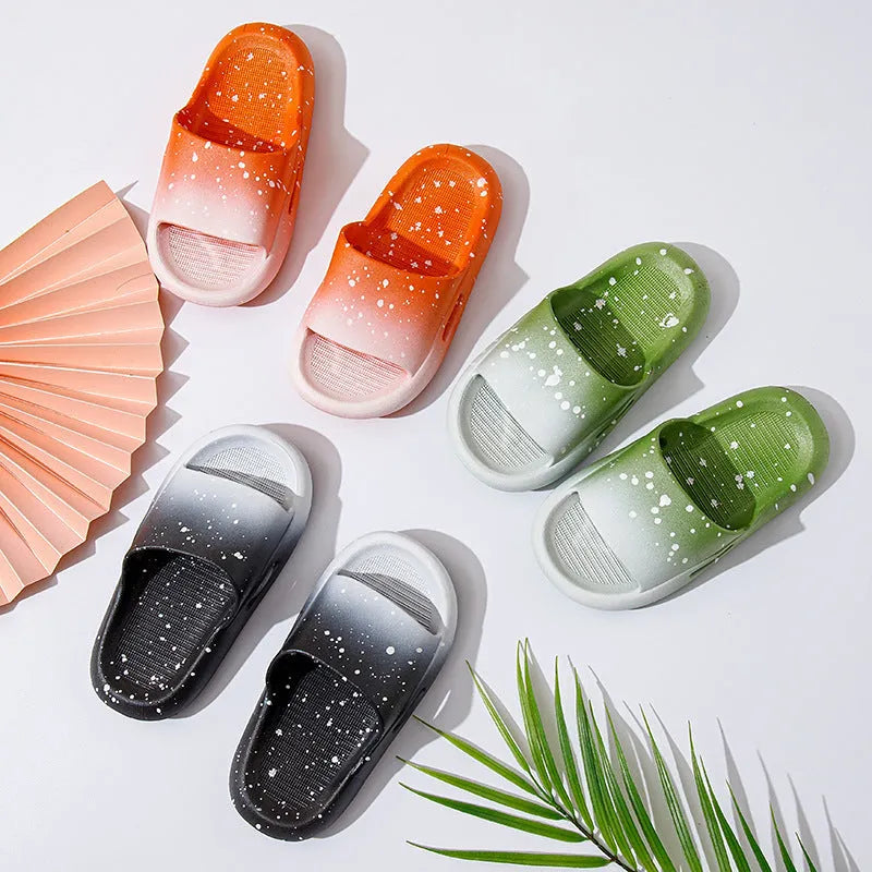 Children's gradient-colour PVC summer slippers showing non-slip sole and European style design