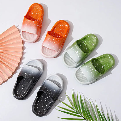 Children's gradient-colour PVC summer slippers showing non-slip sole and European style design