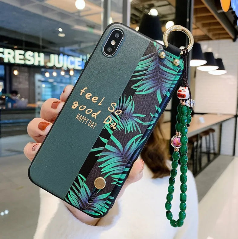 Samsung Galaxy phone case with folded-out bracket stand showing hands-free viewing angle