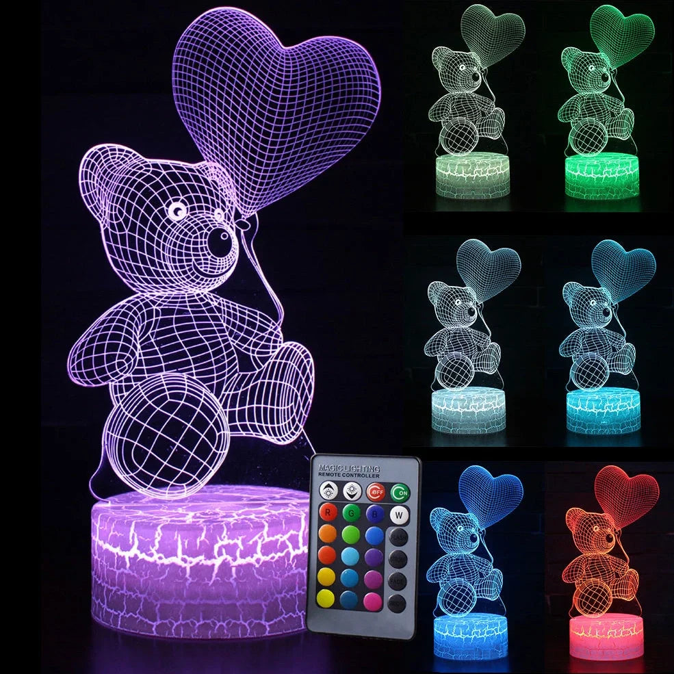 3D cute bear LED night light in colorful acrylic shade, 10cm height for home corridor use
