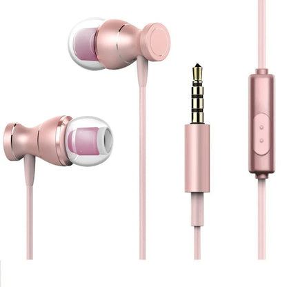 Black in-ear headphones with a 3.5mm straight plug and silicone ear tips on a white background.