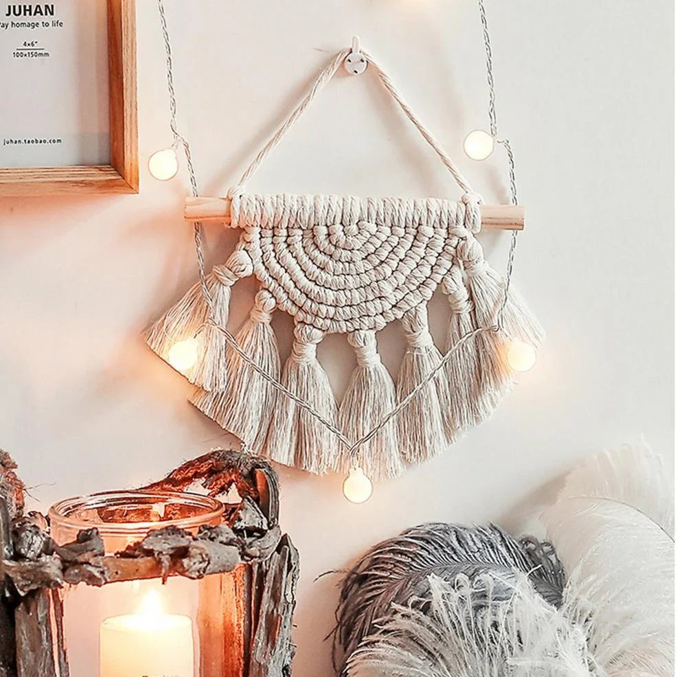 Hand-woven cotton linen tapestry 20x25cm with Nordic geometric patterns for wall decoration