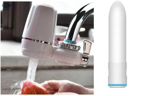 White kitchen faucet water filter with ceramic cartridge and universal tap adapter
