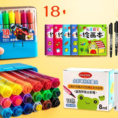 Safe non-toxic washable painting brush set with hexagonal rods in blue, pink or yellow