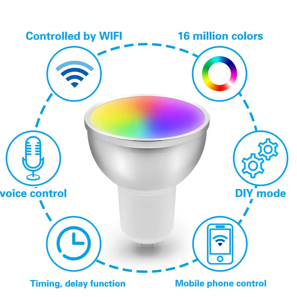 Compact 50mm diameter WIFI RGBWC LED bulb in aluminium with IP65 rating for 400 lumen output