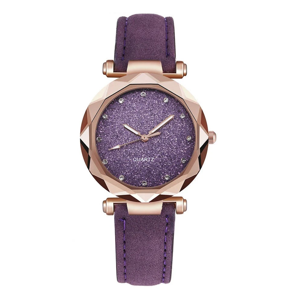 Starry Watch with Sleek Alloy Case, Plexiglass Mirror, and Imitation Leather Strap in Vibrant Color Options