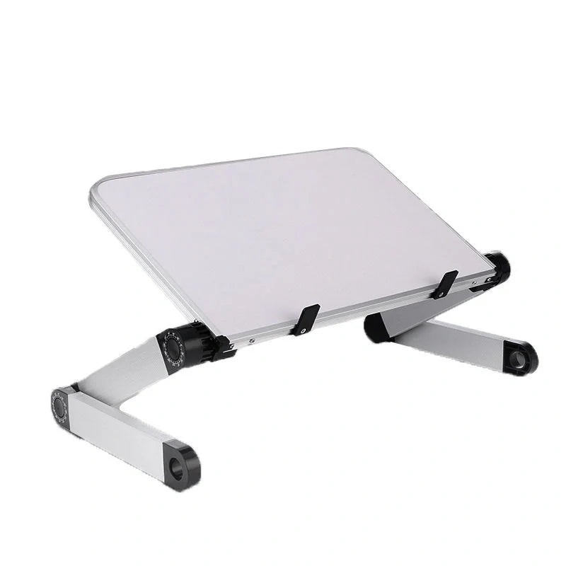 Adjustable foldable laptop stand in black and white, supporting ergonomic posture for laptops and tablets