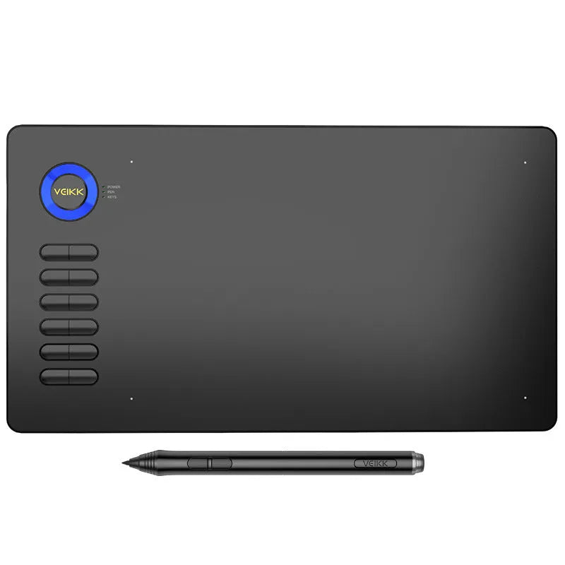 VEIKK A15 graphic drawing tablet with passive pen and pen pocket, 10x6 inch detection area, black colour.