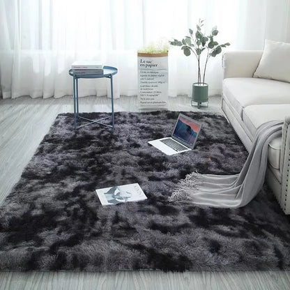 Long pile tie-dyed gradient polyester carpet showing abstract colour transition