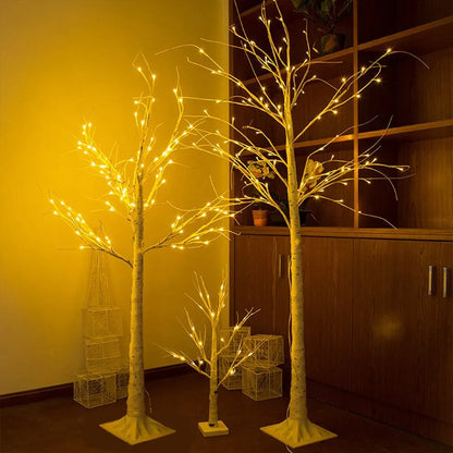LED birch tree decoration light with plastic shell, IP65 outdoor rating, and sizes from 45cm to 180cm.