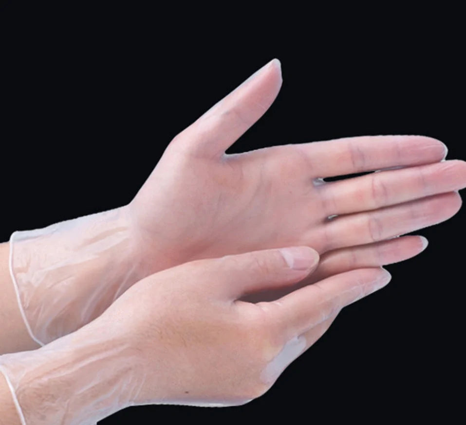 Pack of 50 pairs disposable latex nitrile PVC gloves in transparent design
