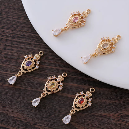 Small water drop pendant with crown design and zircon stones in five colour options