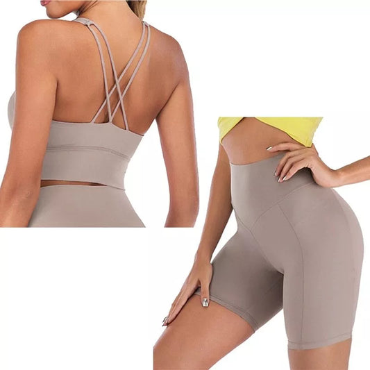 Women's yoga outfit in green and purple gray, sizes S-M-L, nylon-spandex blend