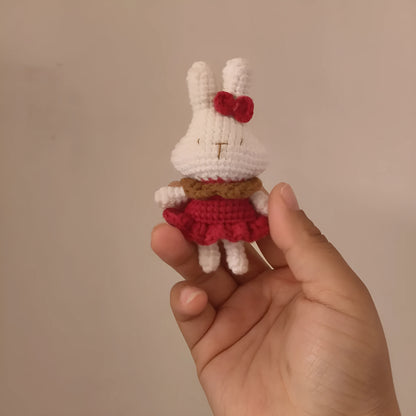 Hand-crocheted wool rabbit key chain charm with amigurumi design