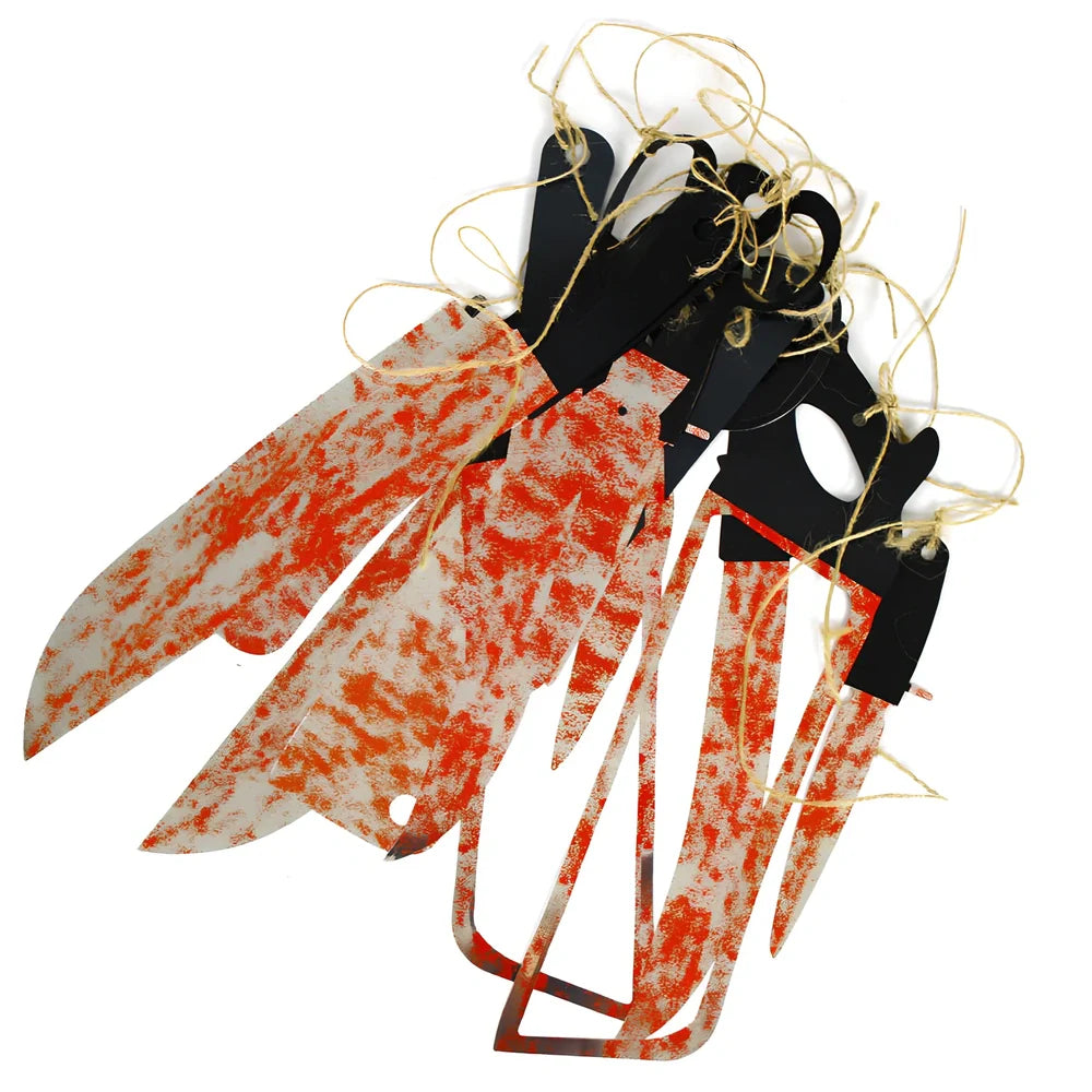 Halloween blood knife decoration set with 12 weapon props on 2.2 metre string